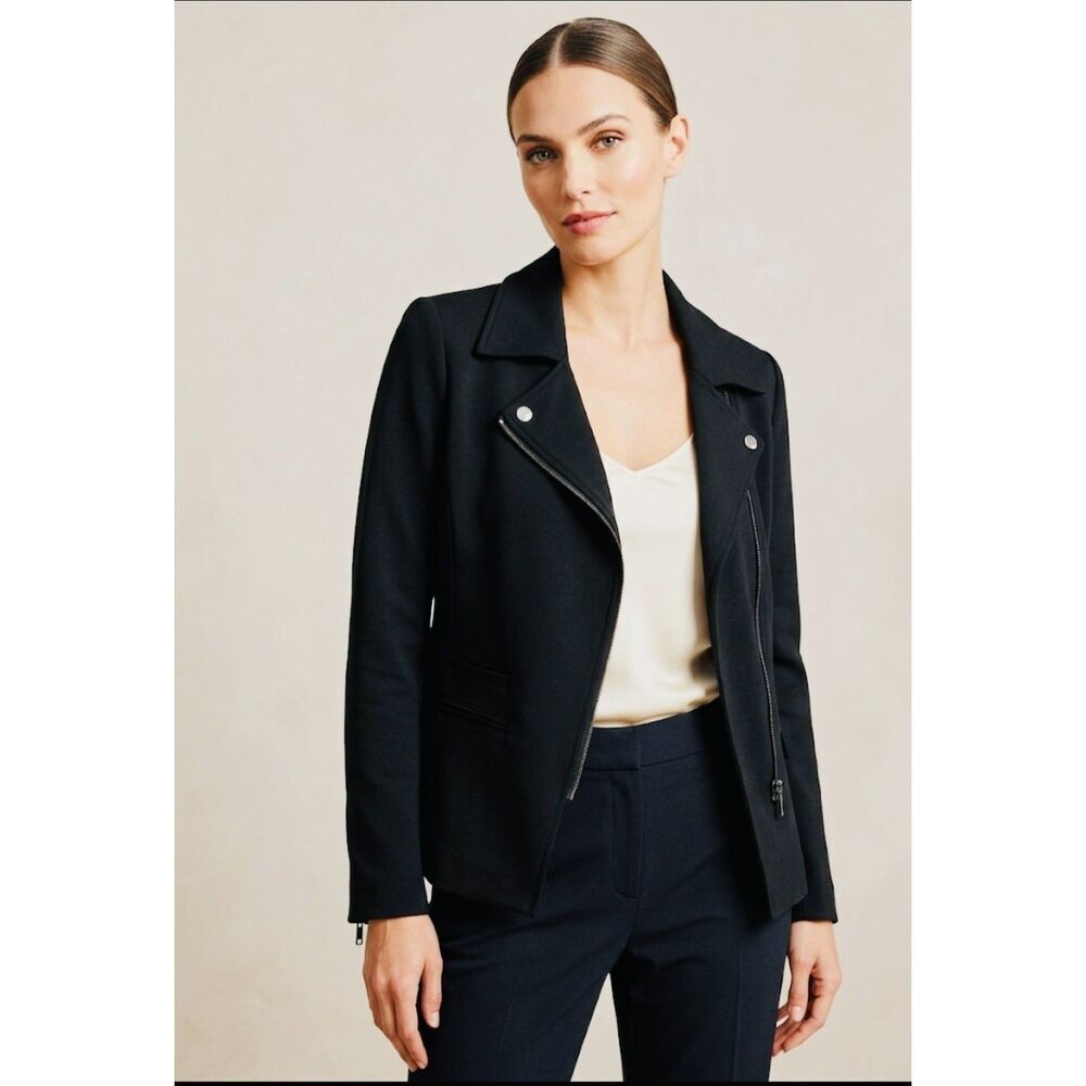 White House Black Market Black Moto Blazer Jacket Zipper Details Size 8